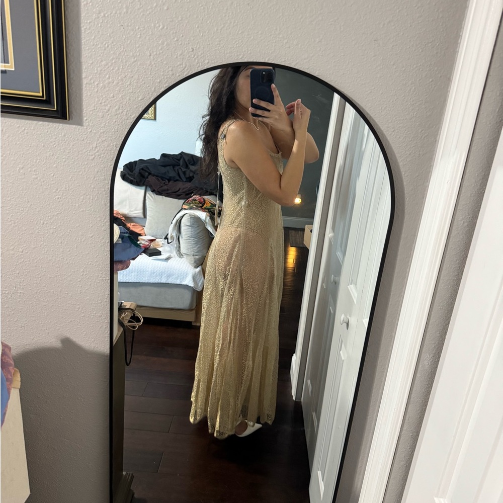 Valentino Silk Gold Lace Maxi Dress - Picture 3 of 10
